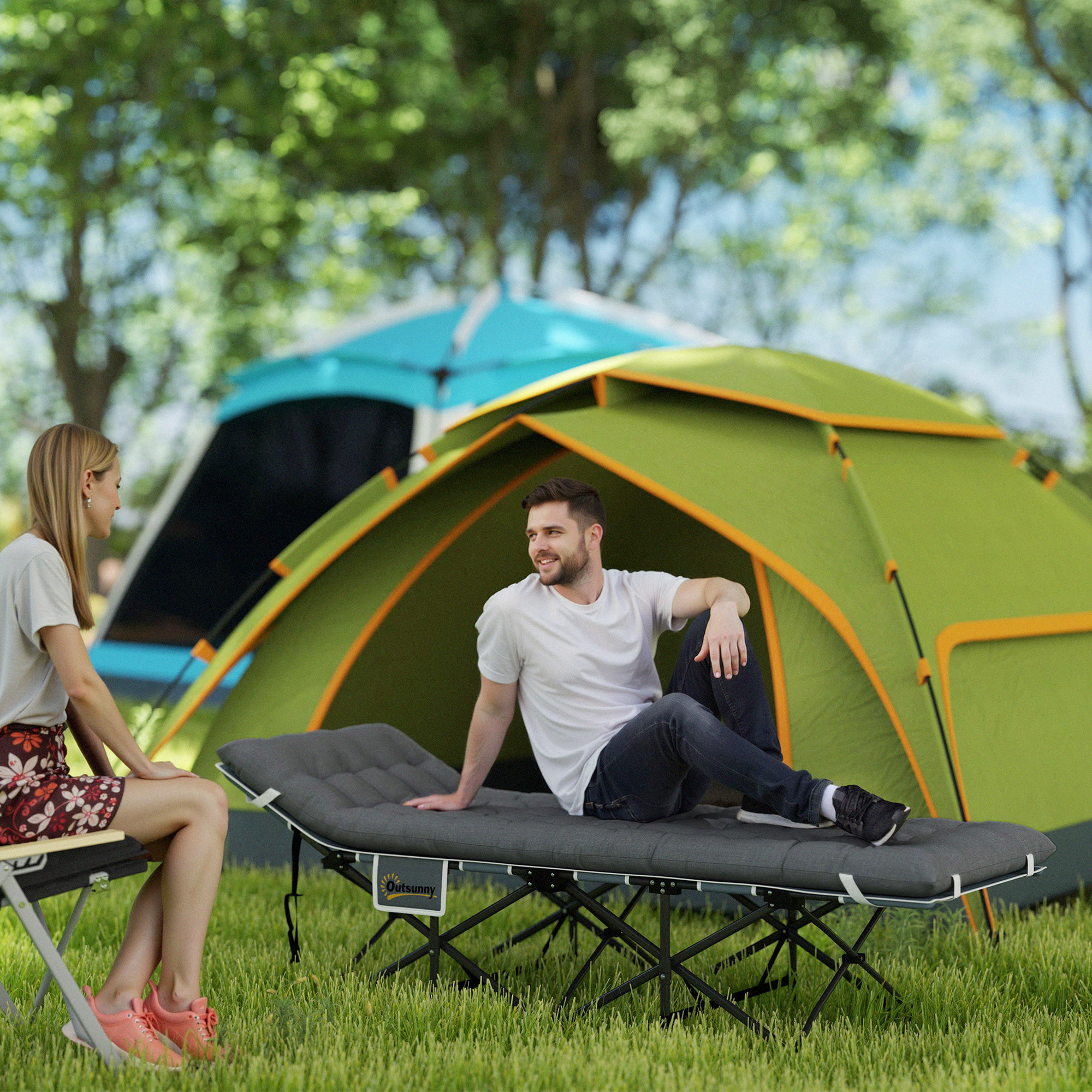 Cama Plegable Camping Cama de Acampada Portátil Tumbona de Camping 600D con Reposacabezas Colchón Extraíble y Bolsa de Transporte Carga 150 kg para Playa Senderismo 186x68x37 cm Gris Oscuro