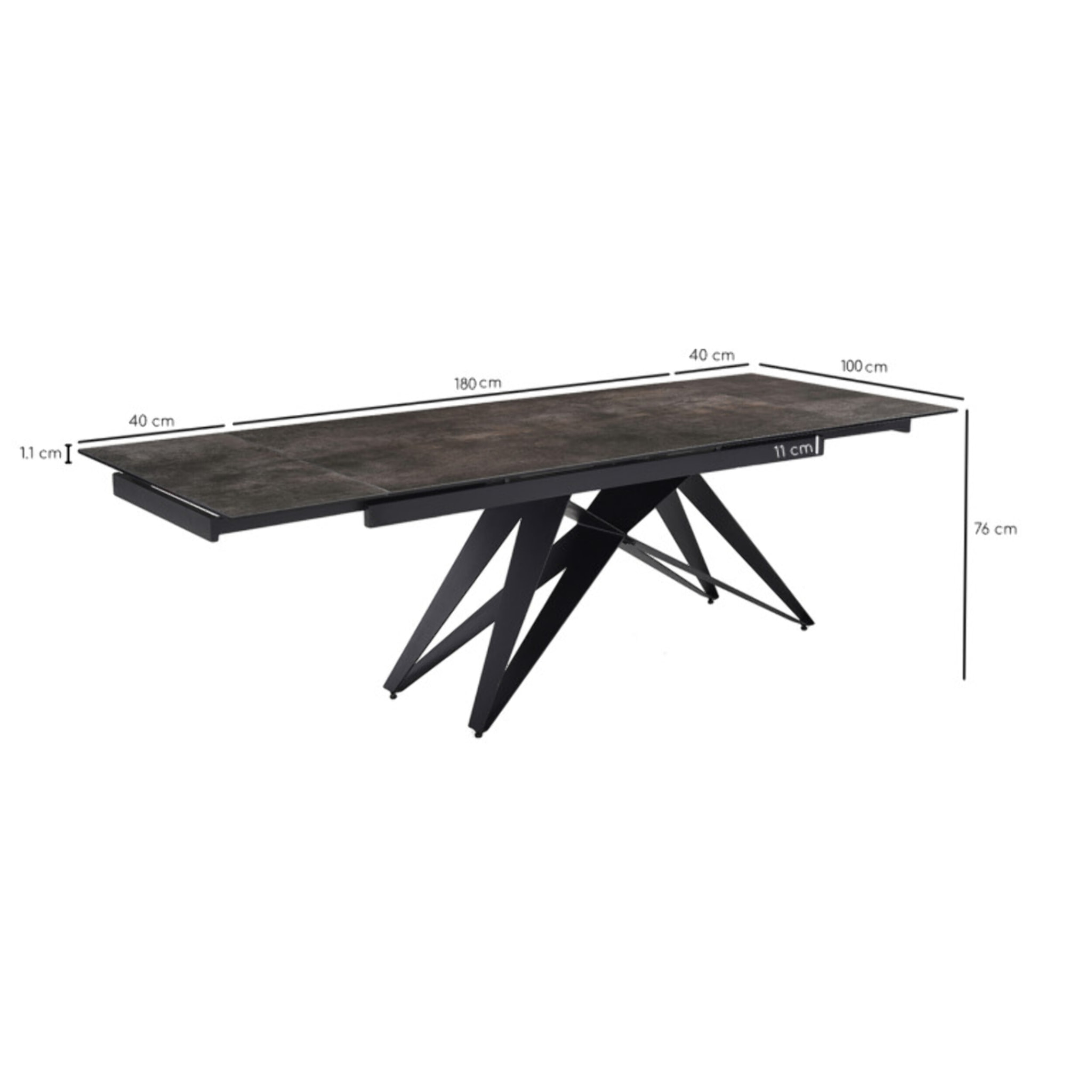 Table extensible céramique grise 180/260 cm - 8 piètements - UNIK