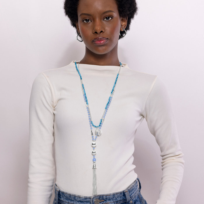 Collar de Cristal Azul acabado en rodio