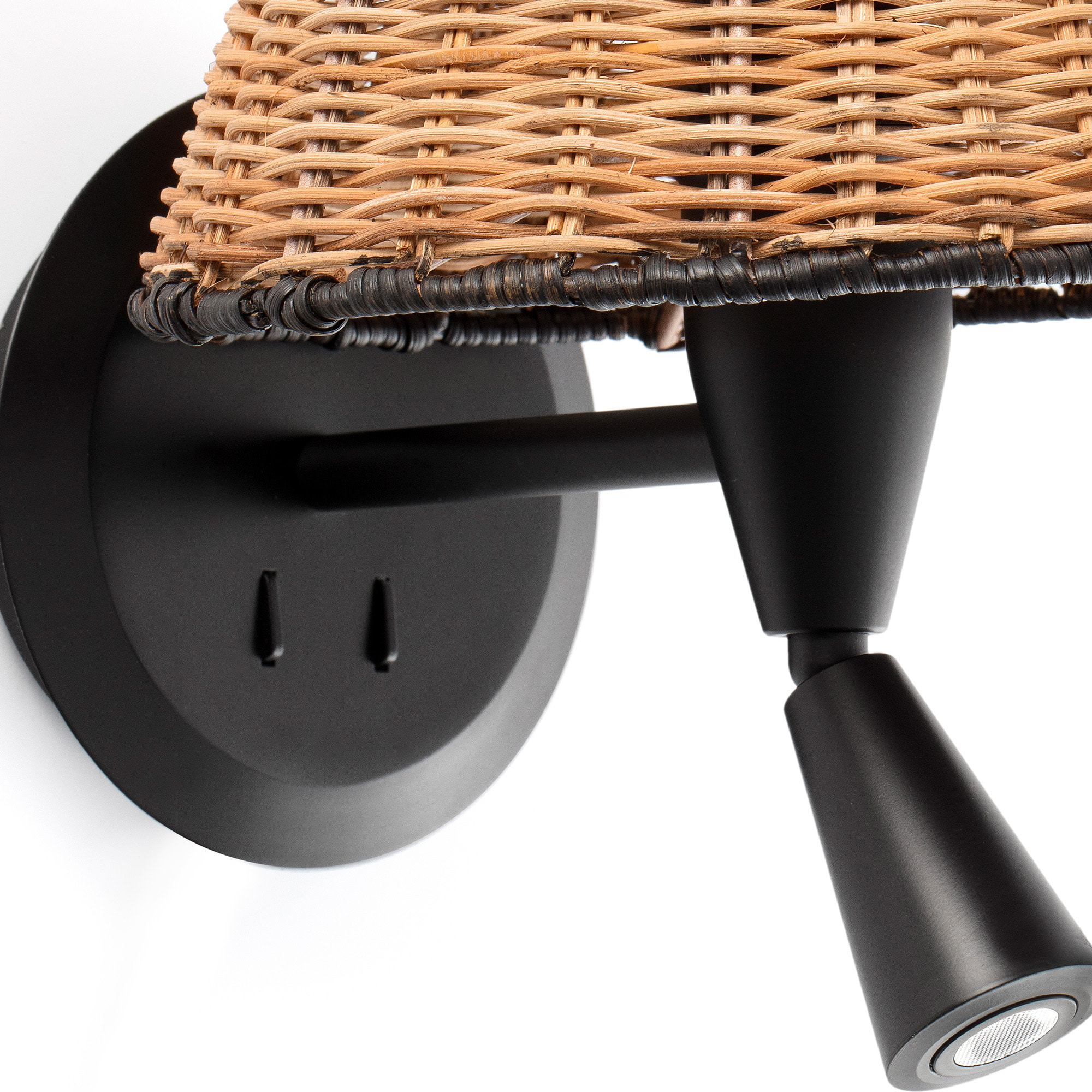 SUMBA Lampe applique noire/rotin avec lecteur