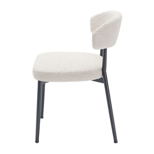 Lot de 2 chaises de salle à manger en tissu bouclette blanche & métal noir