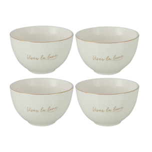 J-Line bol 'Viser La Lune' - porcelaine - blanc/or - small - 4 pcs