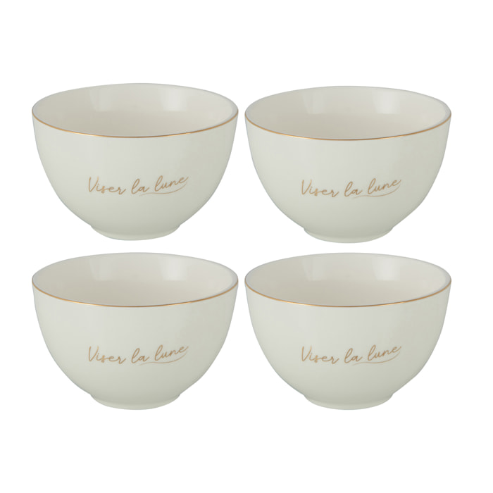 J-Line bol 'Viser La Lune' - porcelaine - blanc/or - small - 4 pcs