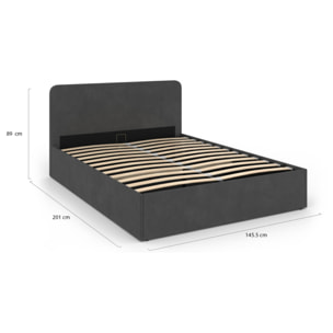 Lit coffre velours Louise avec sommier et tête de lit - Velours gris