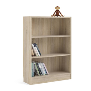 Libreria a tre vani, colore rovere, cm 79 x 107 x 26