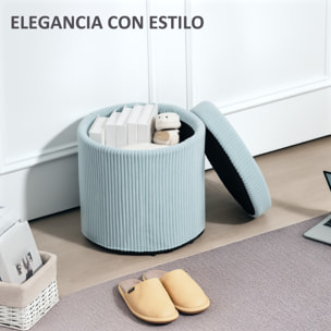Puff Almacenaje Baúl de Almacenaje Redondo Tapizado en Pana Asiento Acolchado Tapa Extraíble para Pasillo Dormitorio Salón Ø40x41 cm Azul Claro