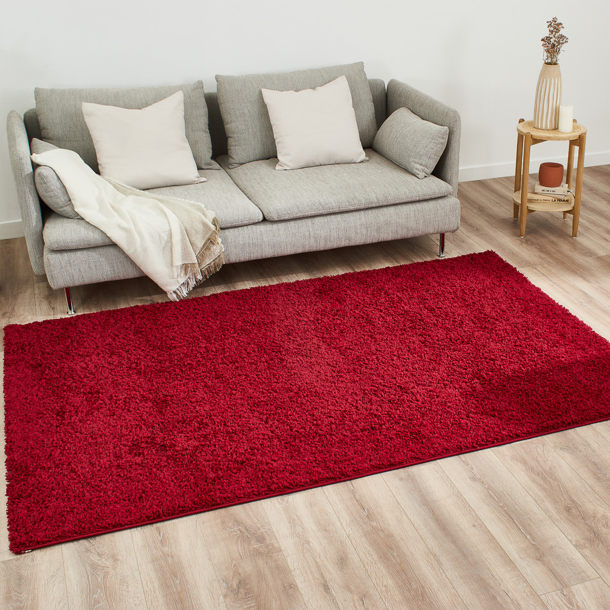 SHAGGY UNI - Tapis shaggy à poils longs, motif uni rouge