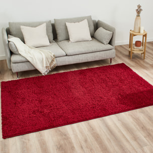 SHAGGY UNI - Tapis shaggy à poils longs, motif uni rouge