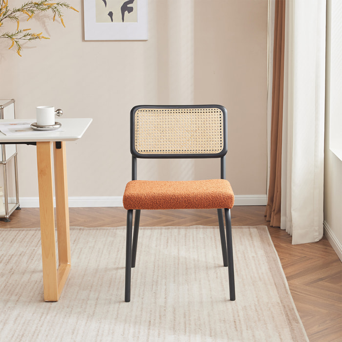 Lot de 2 chaises noires, cannage et tissu bouclé - PAULA