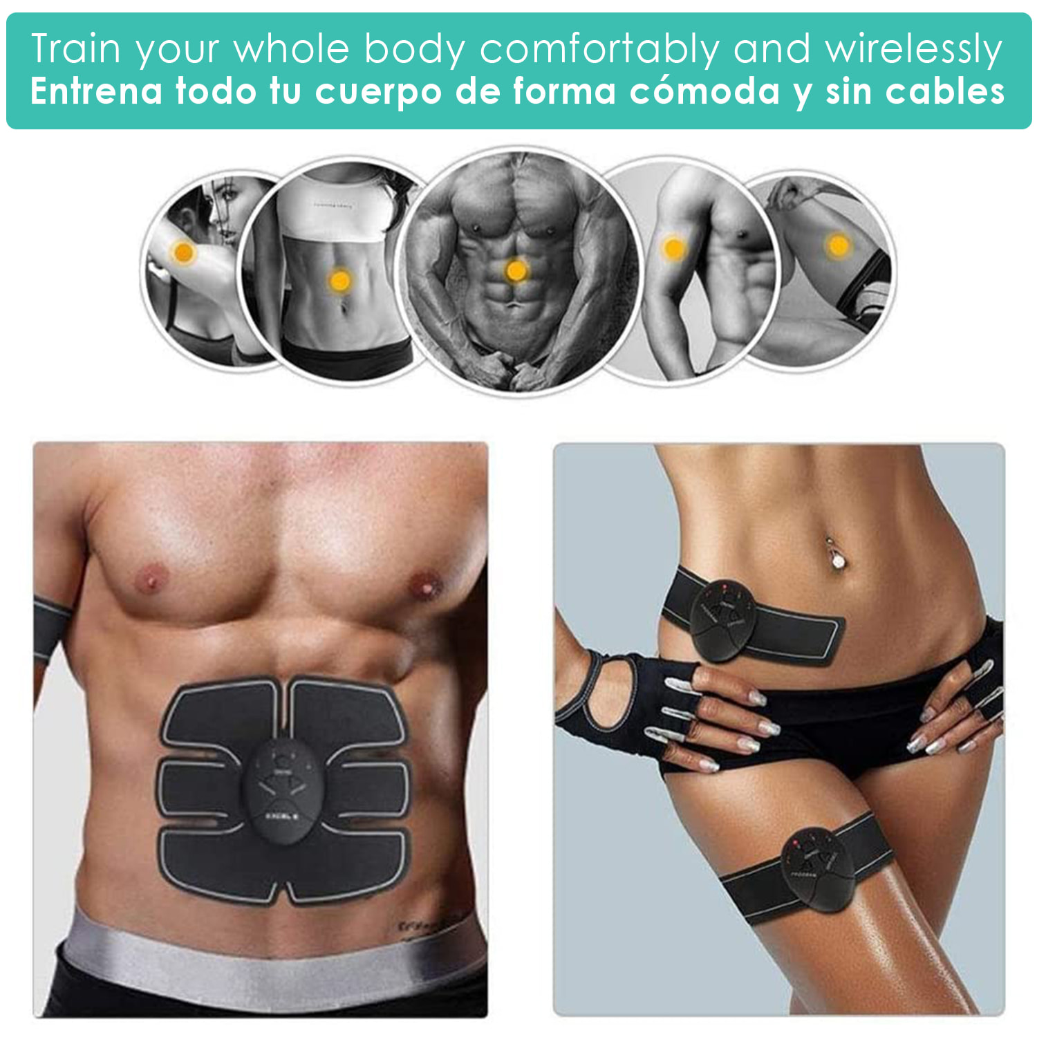 DAM Elettrostimolatore muscolare per addominali, gambe, braccia. Cintura stimolatore tonificante massaggiatore elettrico, funzionante a batteria. 20x3x22cm. Colore nero