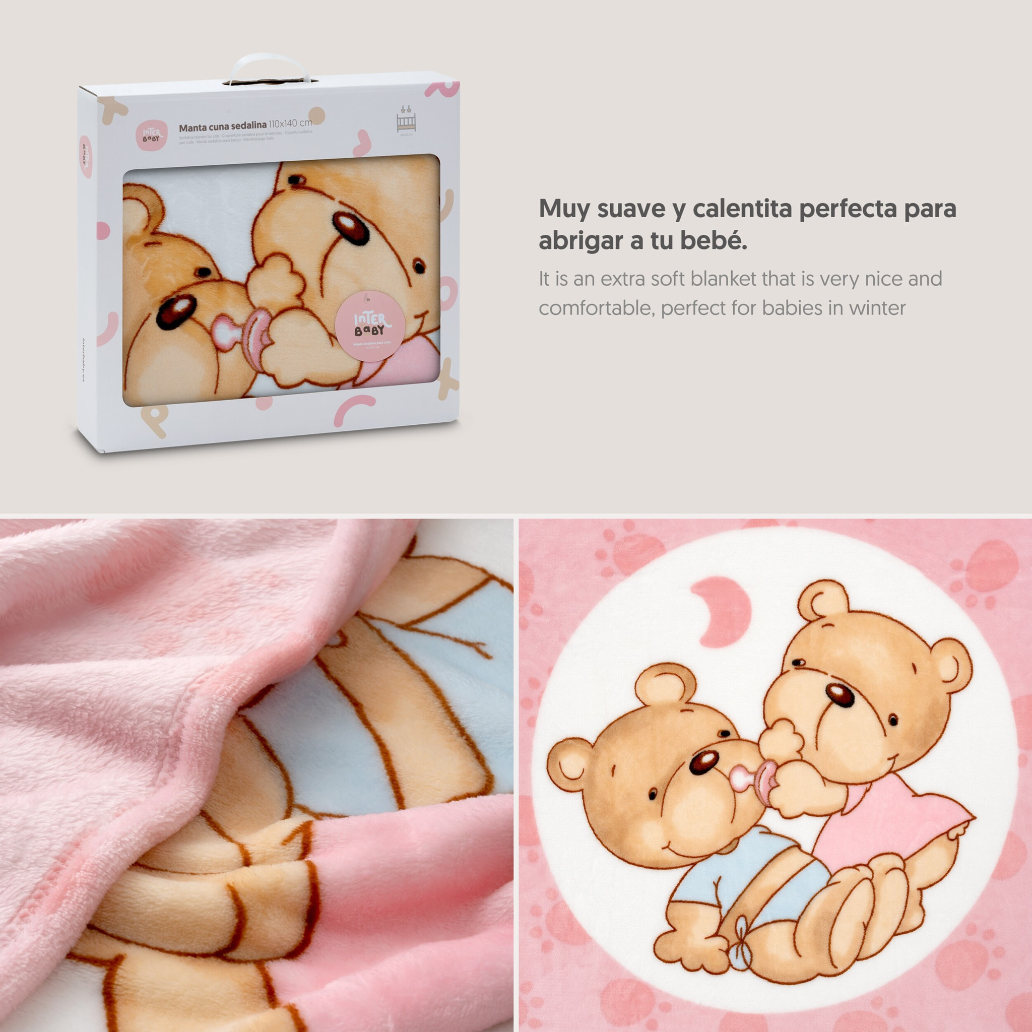 Manta Cuna Sedalina Parejita Osos Rosa