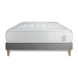 Ensemble Matelas Vingt-Quatre PLUS - 24cm - Ressorts ensachés et mémoire de forme - Confort hôtelier - Sommier kit Gris