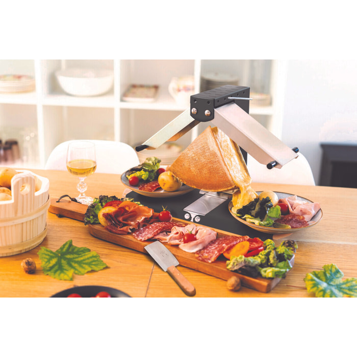 Appareil à raclette traditionnel Brézière® PREMIUM - Noir Poignées bois - Couteau inclus - 1/4 ou 1/6 meule - 230V 1000W