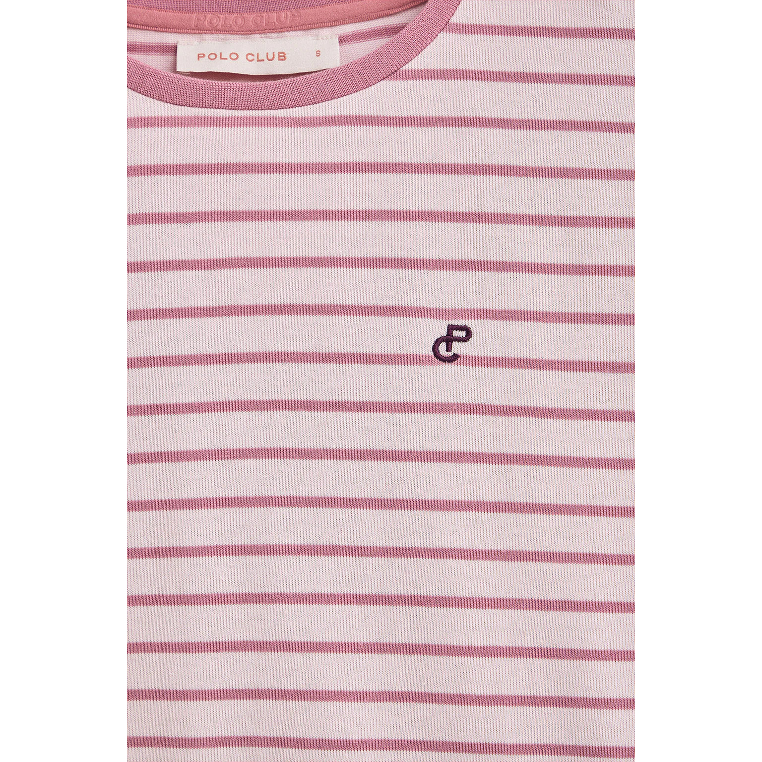Camiseta de rayas rosa empolvado y beige con monograma bordado