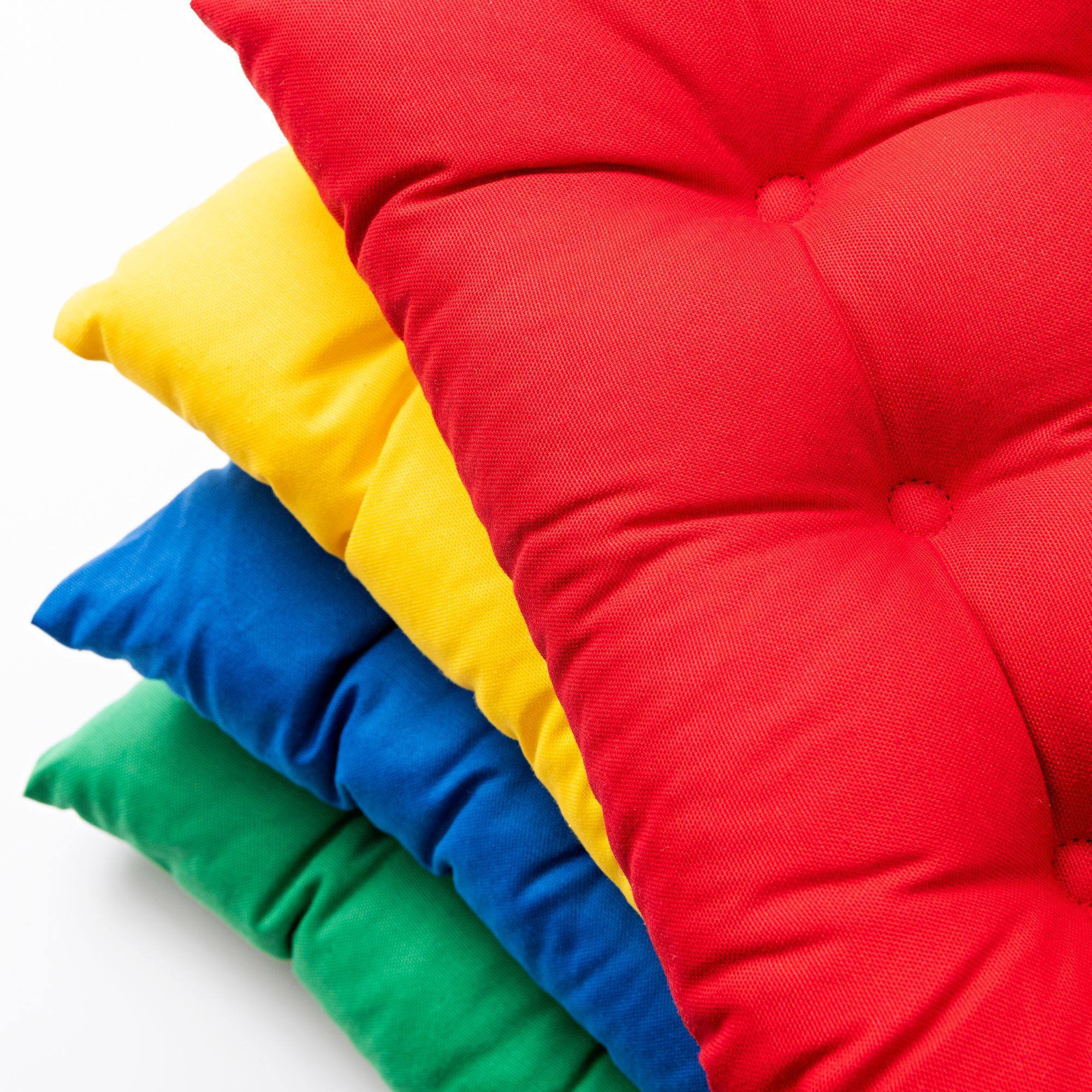 Caja de 12pc cojín para silla de jardín 40x40cm (3 rojos + 3 azules + 3 verdes + 3 amarillos) 250GSM 65%Algodón 35%Poliéster