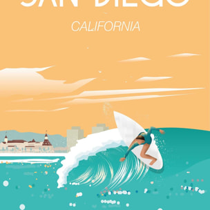 Affiche ville voyage San Diego California Affiche + cadre en bois - Chêne