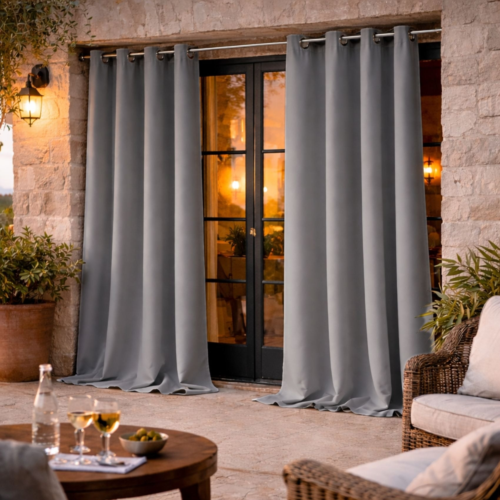 Rideau d'extérieur en tissu déperlant - Gris clair