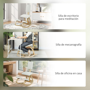 Silla Ergonómica de Rodillas con Respaldo, Silla de Rodillas, Cojines Acolchados, Marco de Madera, para una Mejor Postura, Oficina, Crema