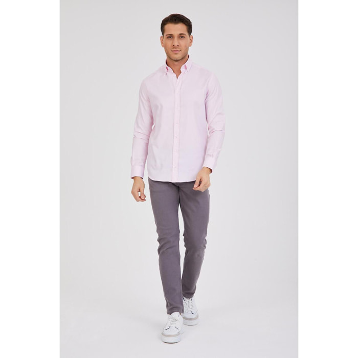 Camicia Uomo 1 Bottone Button Down Slim Oxford unito Rosa
