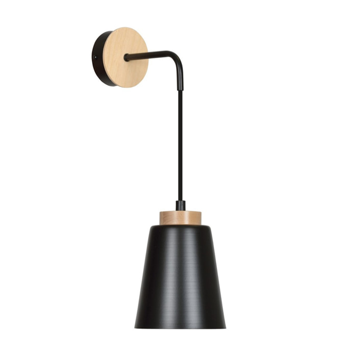 Lampada da parete BOLERO in acciaio nero e legno