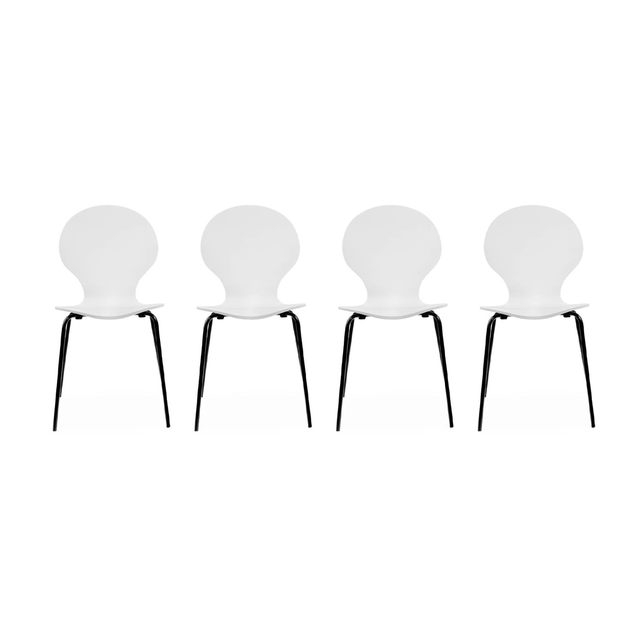Lot de 4 chaises blanches. rétro empilables. bois d'hévéa et contreplaqué. pieds en acier. Naomi. L 43 x P 48 x H 87cm