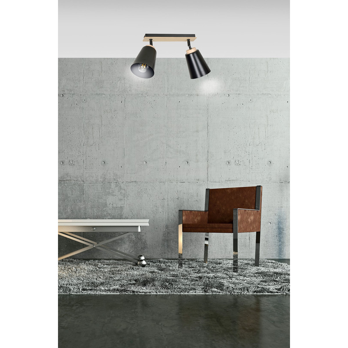 Faretto a soffitto ATLAS in acciaio nero e legno naturale