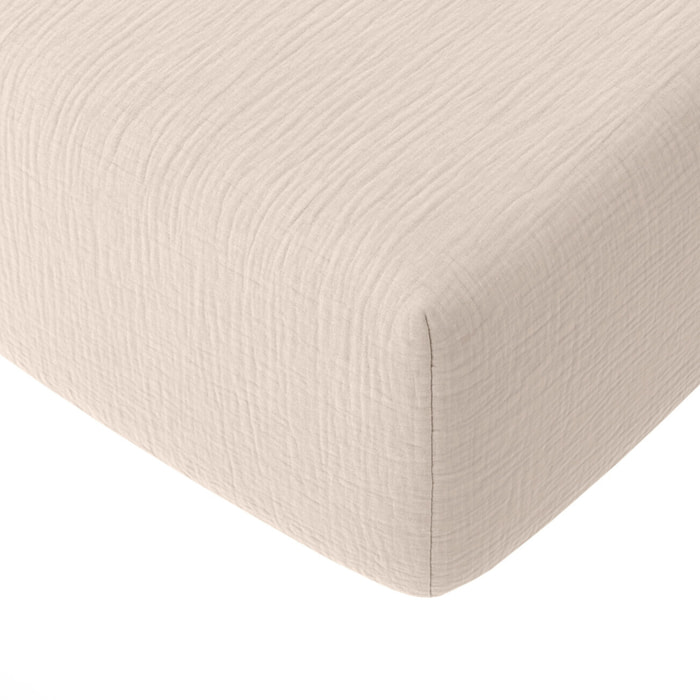 Drap housse bonnet:30cm 100% gaze de coton lavé ecru naturel