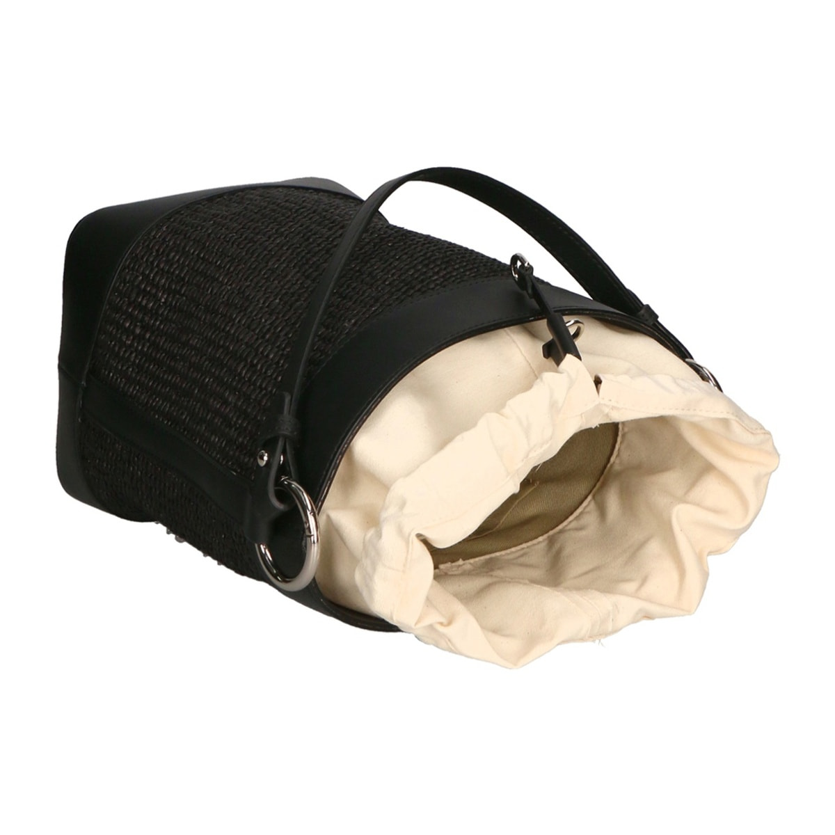 Borsa a secchiello da donna - Modello False - Misto pelle e tessuto - 24.0 x 18.0 x 15.0 cm