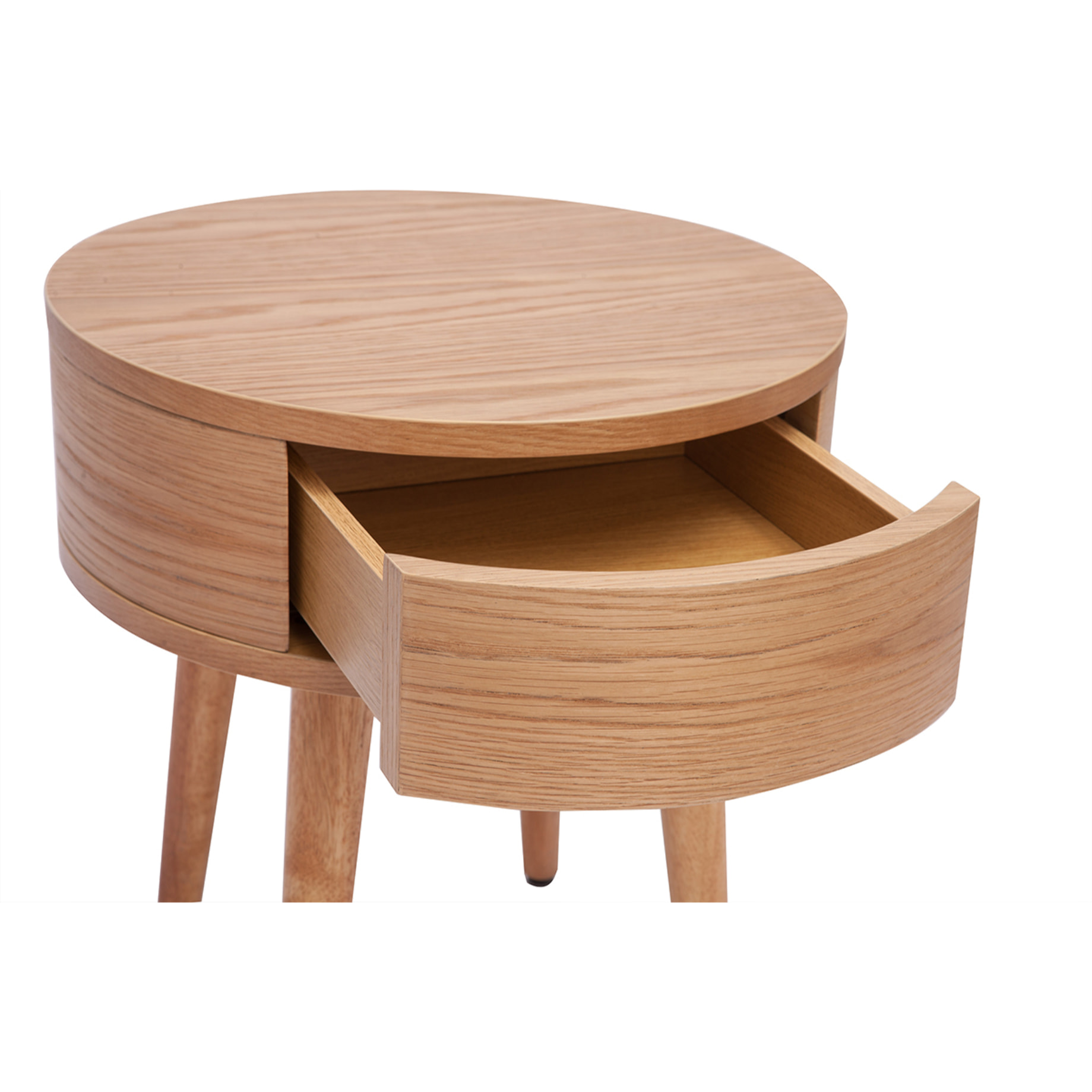 Table de chevet ronde en bois clair avec tiroir JUDITH