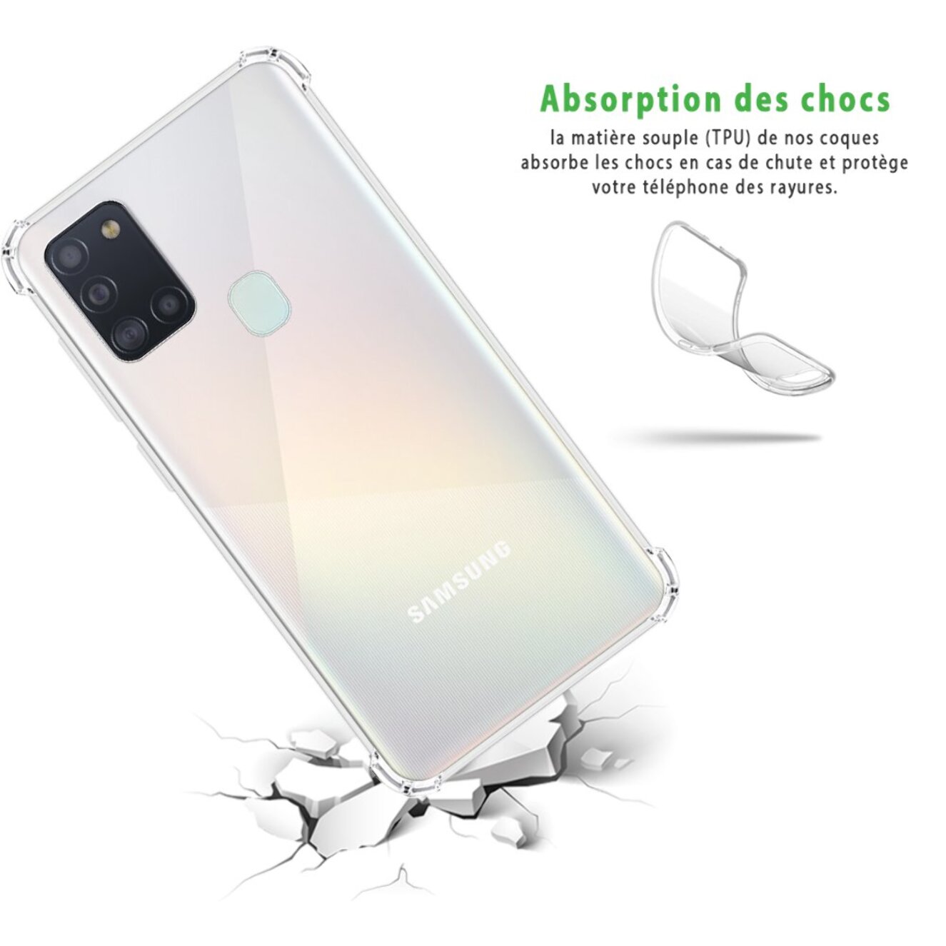 Coque Samsung Galaxy A21s Antichoc Silicone + 2 Vitres en verre trempé Protection écran