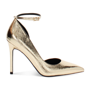 Décolleté open shank oro con tacco 10,7 cm