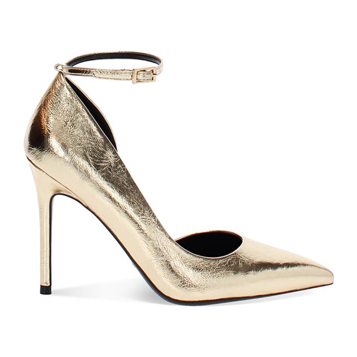 Décolleté open shank oro con tacco 10,7 cm