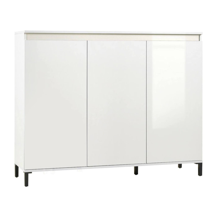 Credenza Miriana, Buffet da soggiorno, Madia da salotto, Dispensa da cucina, Made in Italy, 138x40h110 cm, Bianco lucido e Antracite