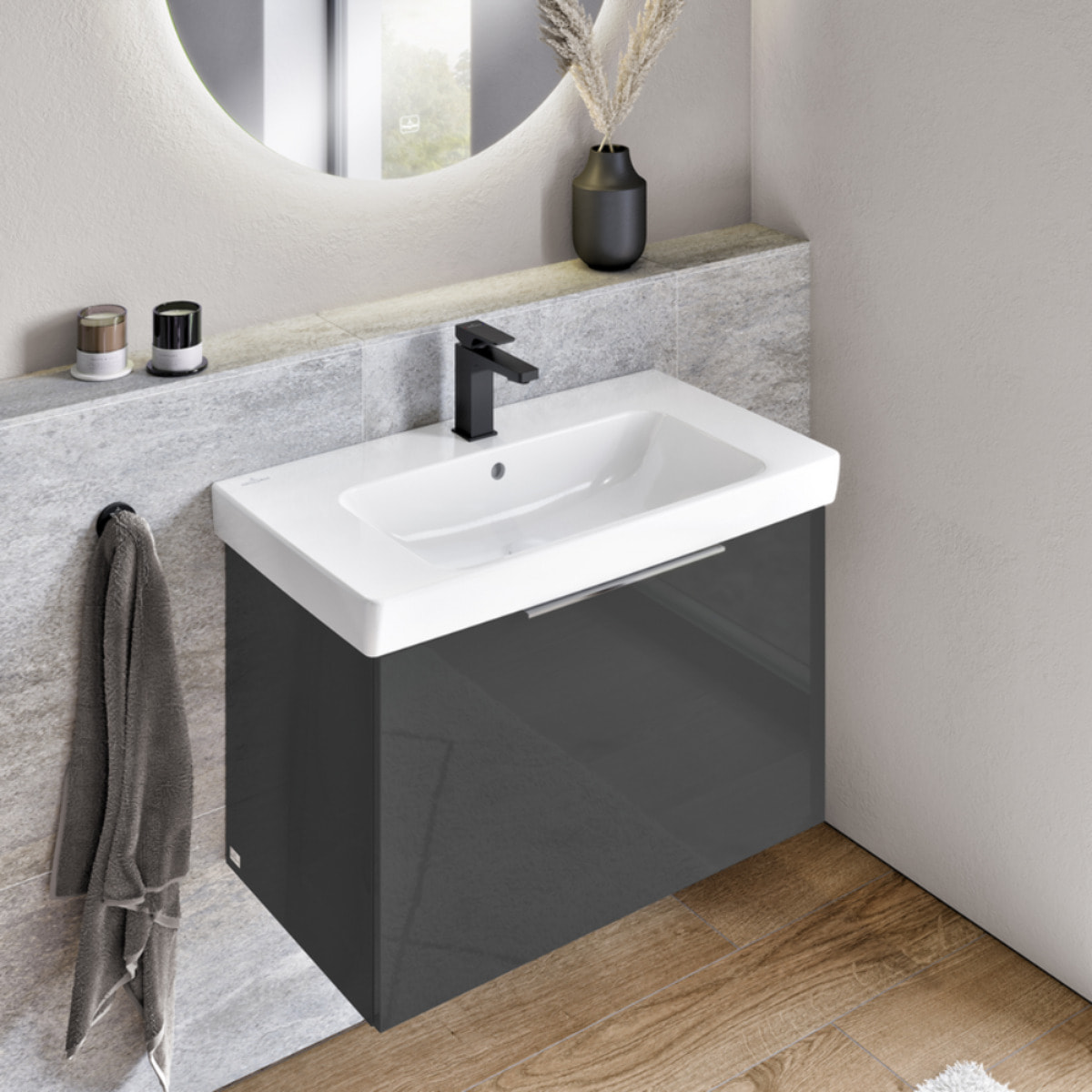 Mitigeur lavabo Architectura Square avec tirette Matt Black