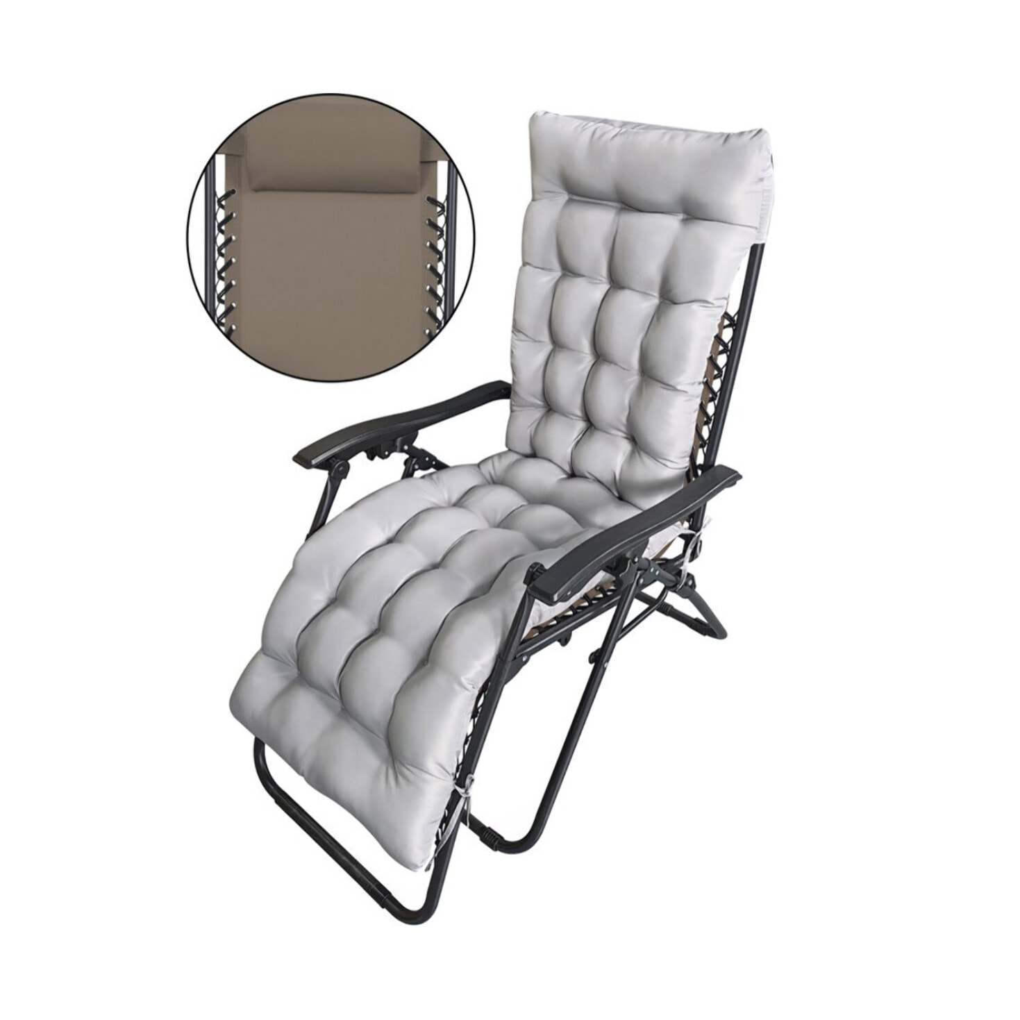 Fauteuil de jardin relax zéro gravité avec coussin matelassé "Sintra" - Taupe