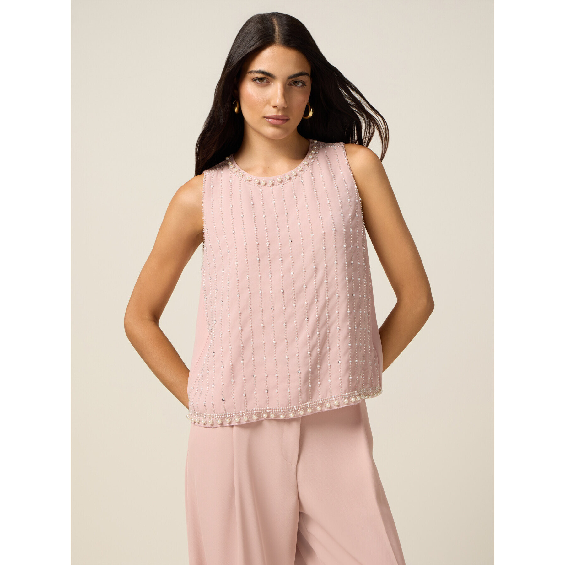 Oltre - Top de georgette con cuentas y cristales - Rosa