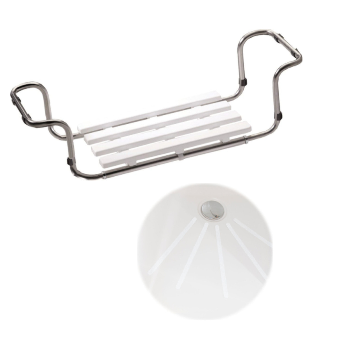 Siège de baignoire PMR PELLET inox 304 extensible + Bandelettes anti-dérapantes PMR PELLET x 12