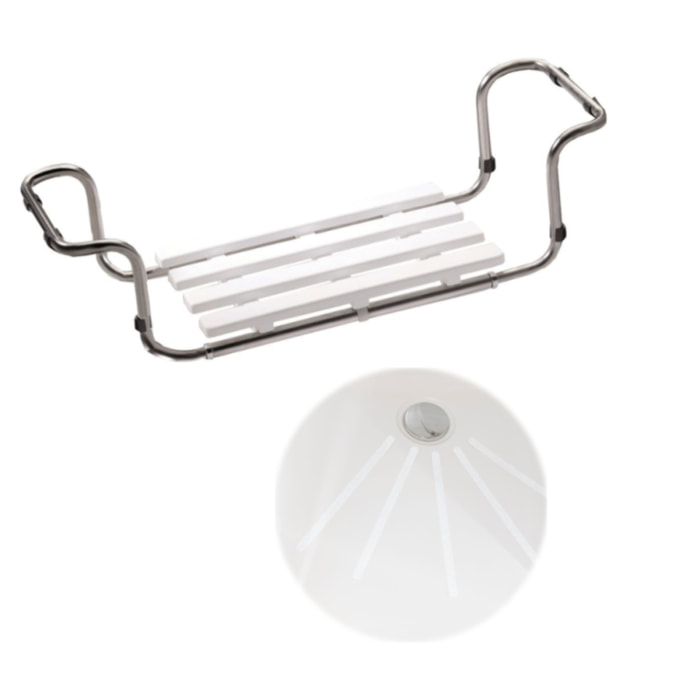 Siège de baignoire PMR PELLET inox 304 extensible + Bandelettes anti-dérapantes PMR PELLET x 12