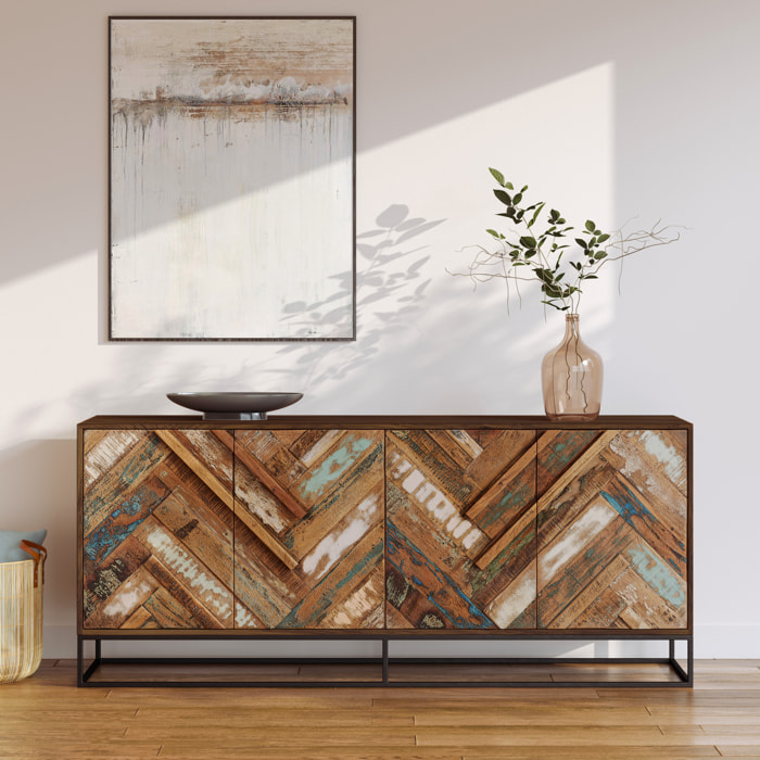 Buffet 4 portes en bois d'acacia et bois recyclé - Krabi