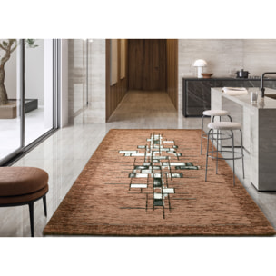 Tappeto Jacquard Ideale Cucina Ingresso Made In Italy Antiscivolo, Lavabile, Morbido Disegno Pixel Marrone By Suardi