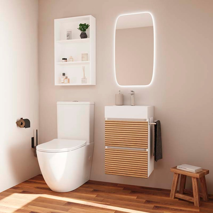 Conjunto de Baño YINU | 45 cm Blanco - Solomon | Fondo 36 cm | Dos Cajones | Lavabo Encastrado | No incluye Espejo | Mueble Montado | Alday