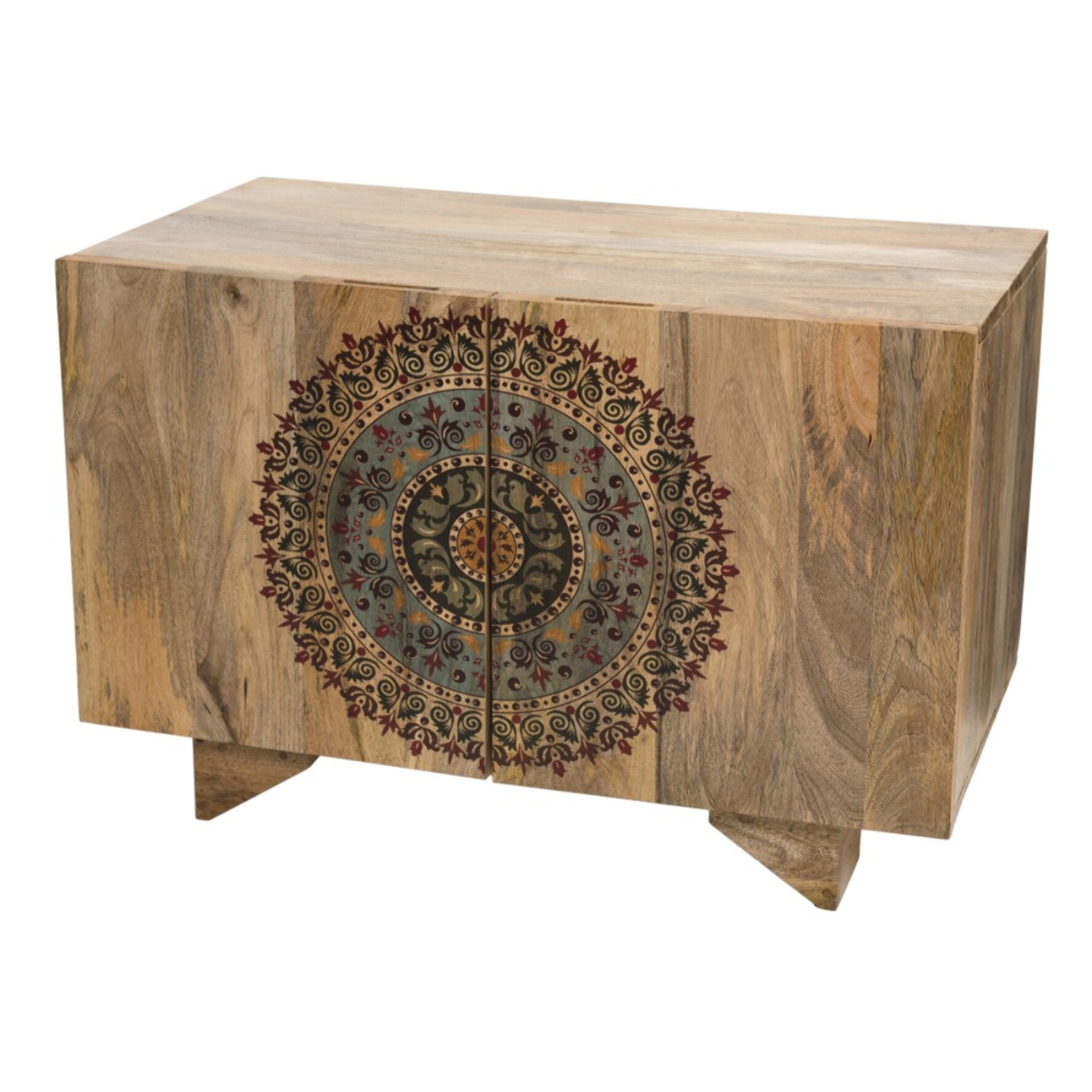 INDRA - Buffet bois Manguier 83x45cm 2 portes 2 étagères Colombo