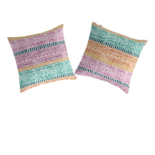 2 Taies d'oreiller en cotin ADDISON multicolore