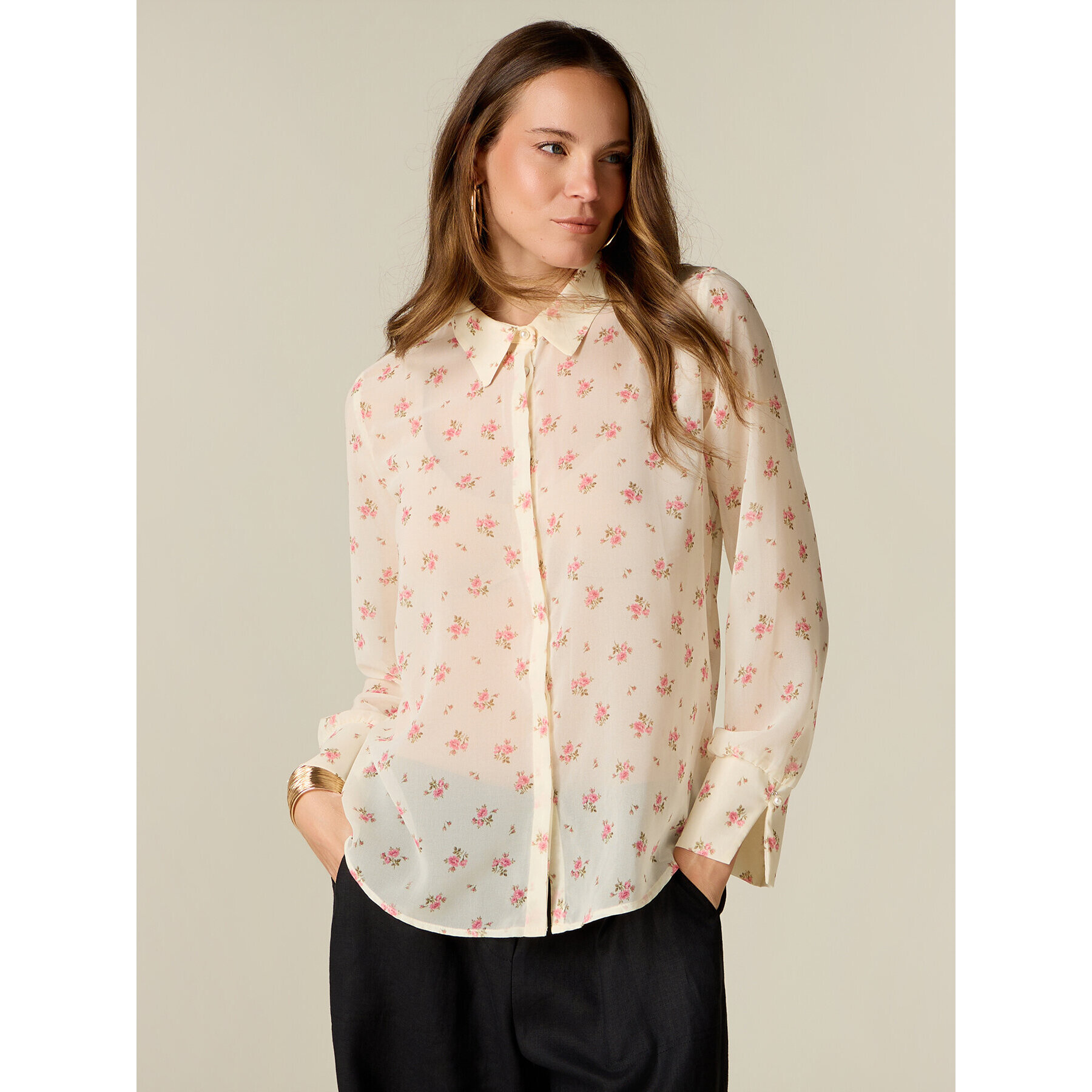 Oltre - Camicia con stampa floreale - Beige