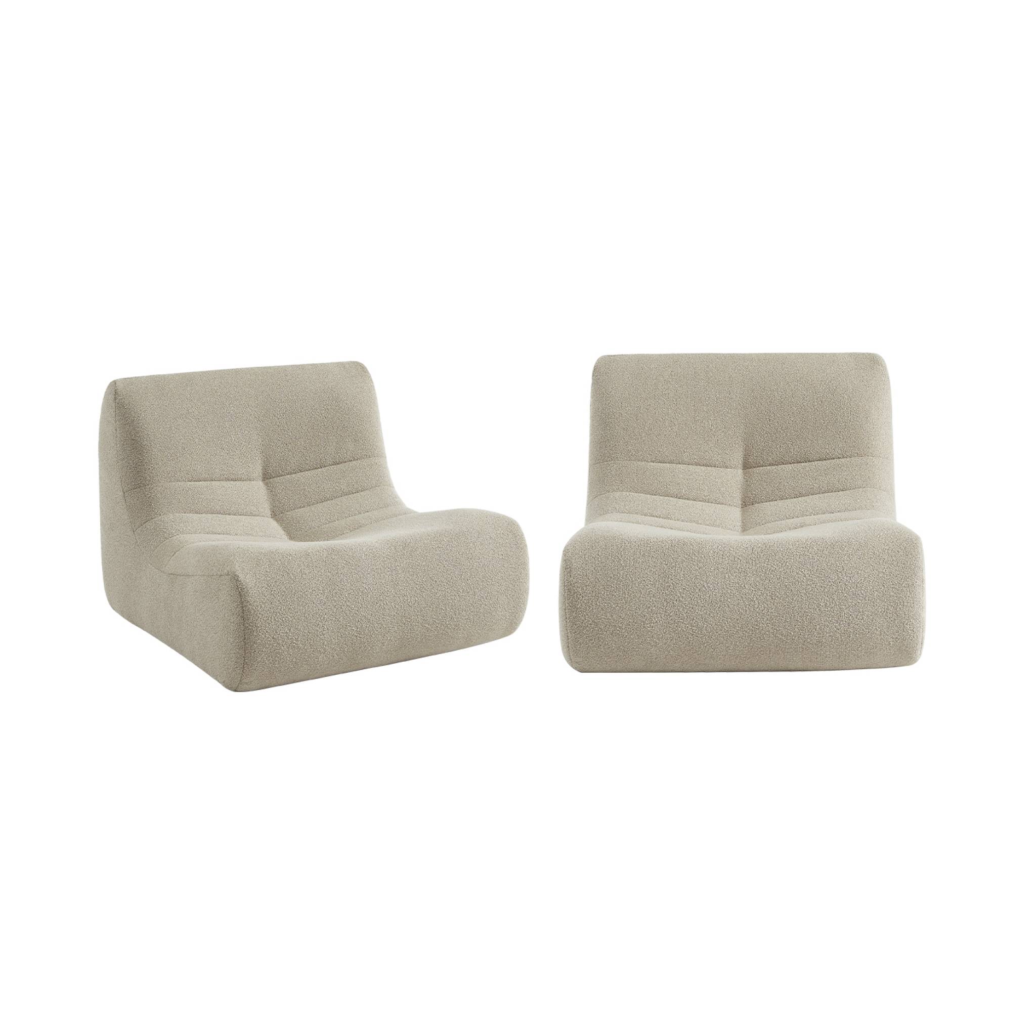 Lot de 2 fauteuils chauffeuses en bouclette texturée beige style contemporain 1 place