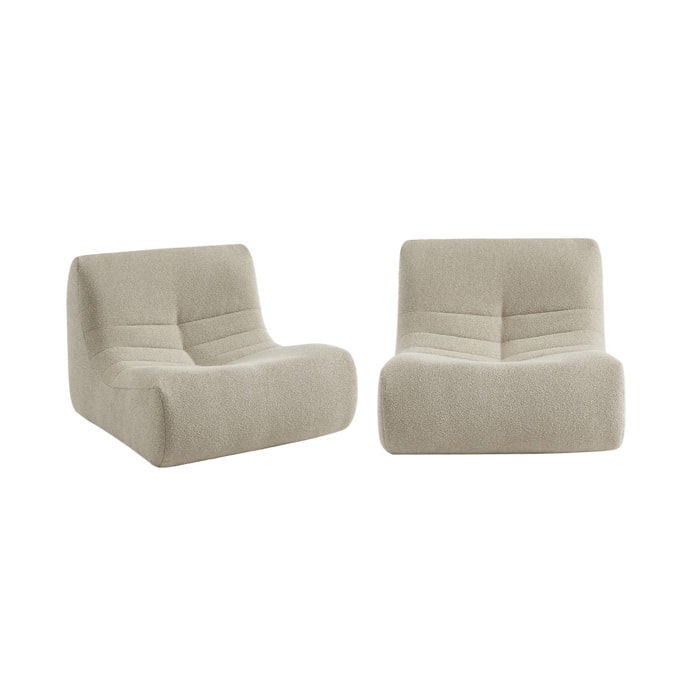 Lot de 2 fauteuils chauffeuses en bouclette texturée beige style contemporain 1 place