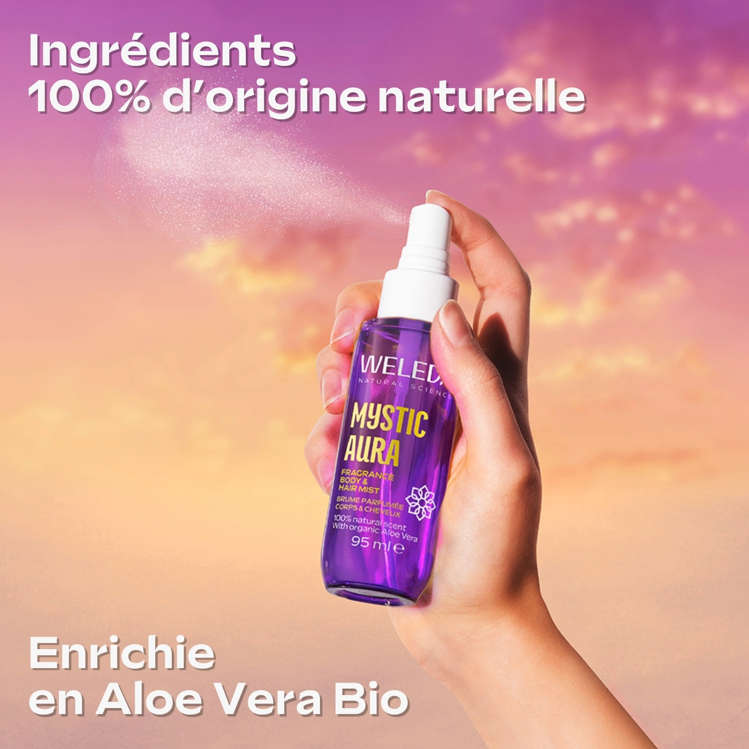 WELEDA - Brume parfumée corps & cheveux Mystic Aura 95ml - Brume Corps & Cheveux au parfum irresistible et envoutant - Rafraîchit la peau et les cheveux
