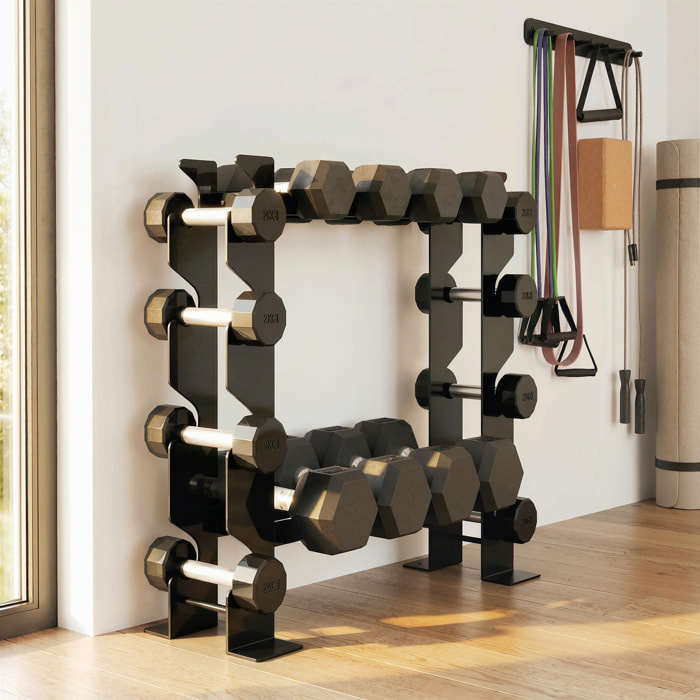 Soporte Mancuernas de 4 Niveles, Estante de Almacenamiento de Pesas de Acero Resistente para Mancuernas, Kettlebells, para Entrenamiento en Gimnasio Casa, Carga 200 kg, 70x21x55 cm
