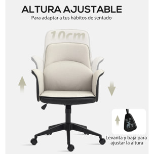 Silla de Oficina Giratoria Silla de Escritorio Altura Ajustable con Función de Basculante y Reposabrazos Silla de Estudio Carga 120 kg Beige y Negro