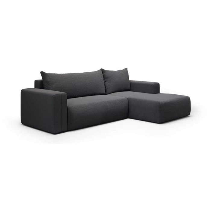 NALA - Canapé d'angle droit convertible 4 places en tissu gris foncé